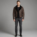 Men's Cafe Racer Brown Sheepskin Leather Jacket