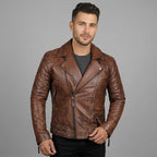 Men's Brown Brando Biker Leather Jacket - Leather Outlet