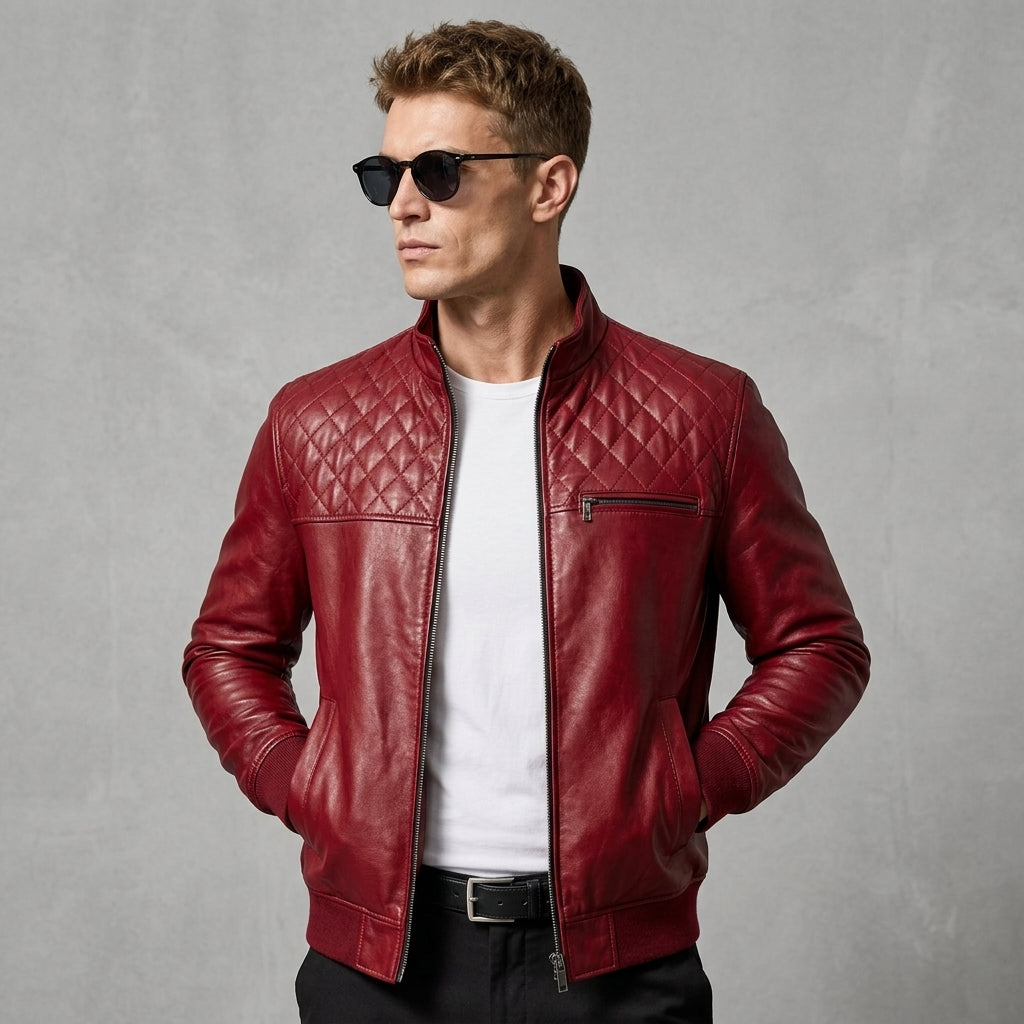 Men's Crimson Red Leather Jacket - Leather Outlet