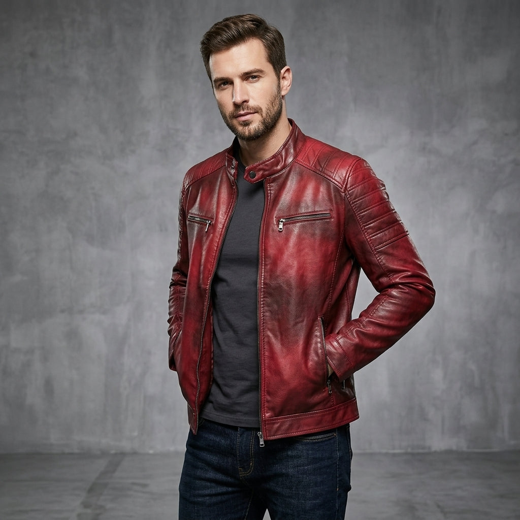 Men's Dark Red Leather Jacket - Leather Outlet