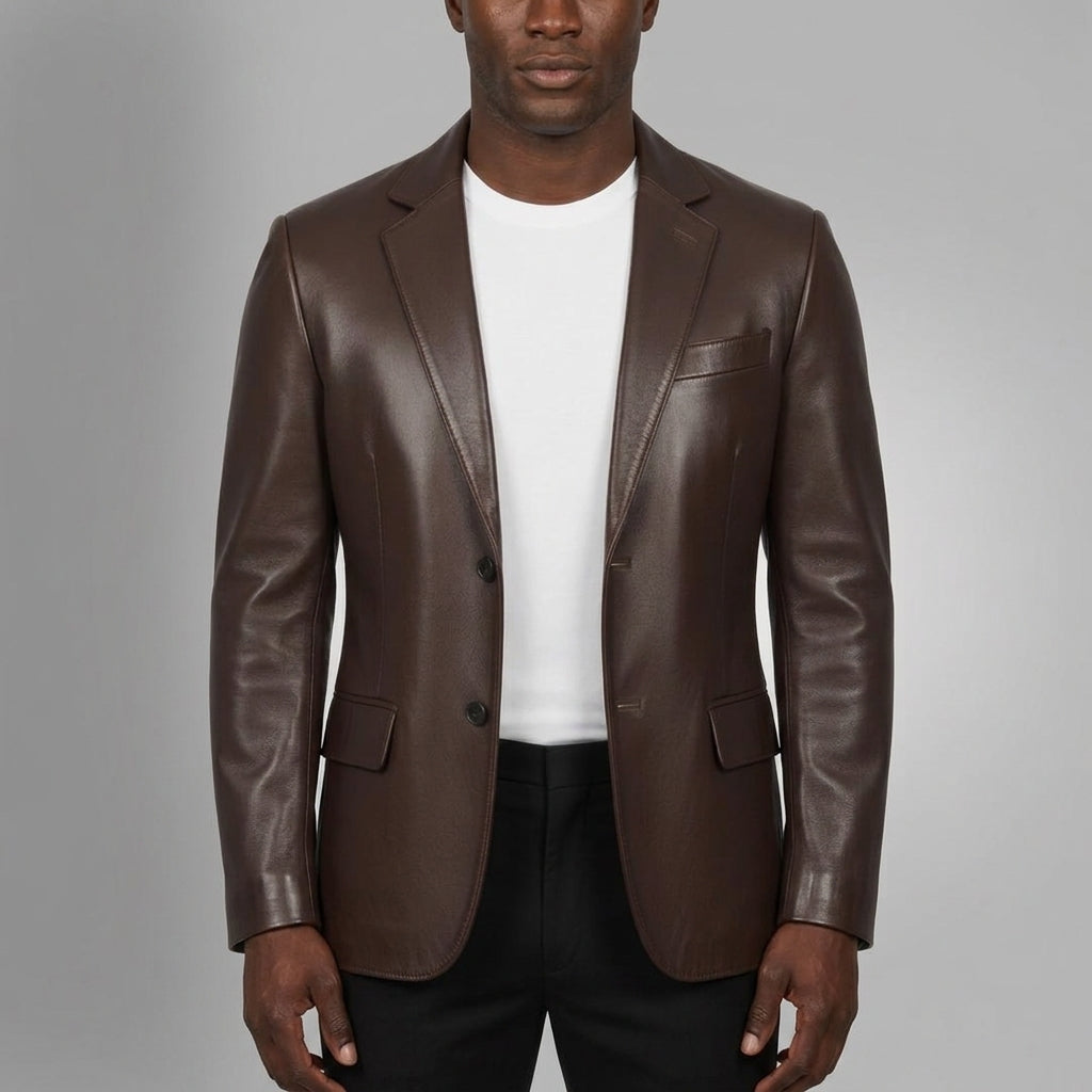 Men's Brown Leather Blazer