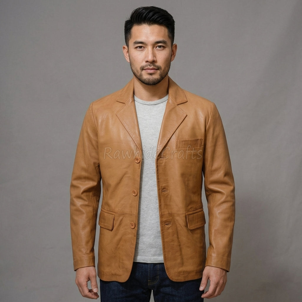 Men's Brown Leather Blazer