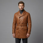 Men's Brown Leather Trench Coat