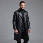 Men's Black Leather Trench Coat
