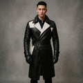 Men's Black & White Leather Trench Coat