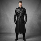 Men's Black Leather Trench Coat
