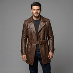 Men's Brown Leather Trench Coat