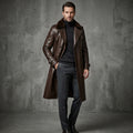 Men's Brown Leather Trench Coat