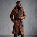 Men's Brown Leather Trench Coat