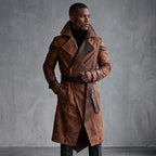 Men's Brown Leather Trench Coat