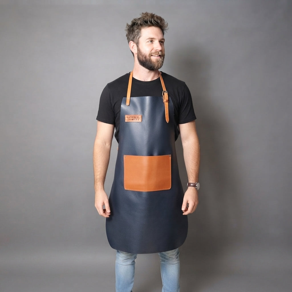 Men's Black Orange  Genuine Leather Work Apron