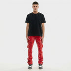 Men's Red Leather Cargo Pants – Slim Fit Biker Utility Trousers