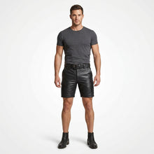 Laden Sie das Bild in den Galerie-Viewer, Men’s Leather Cargo Shorts – Utility Biker Streetwear Shorts
