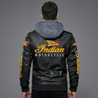 Men’s Leather Biker Jacket – Embroidered Star & Heritage Script Moto Style