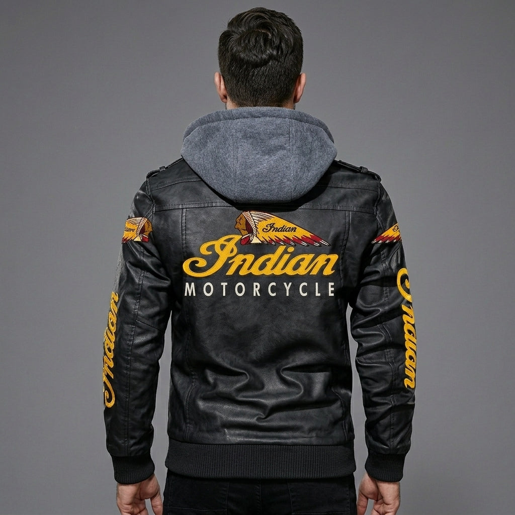 Leder-Bikerjacke für Herren – Bestickter Stern & Heritage-Schriftzug im Moto-Stil