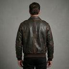 Men’s Brown A2 Aviator Leather Bomber Jacket – Military Pilot Flight Coat