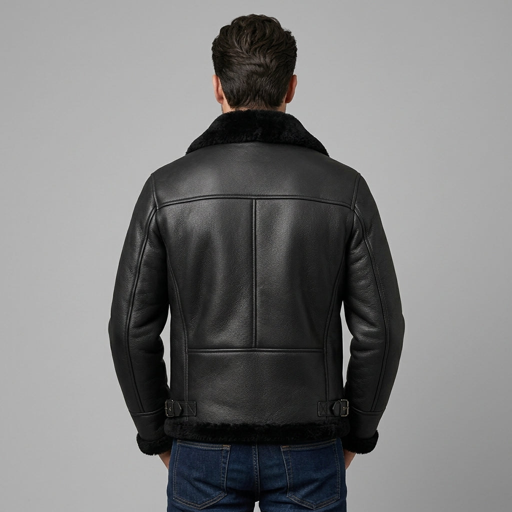 Men’s Black Aviator B3 Shearling Leather Jacket – Premium Flight Bomber Coat
