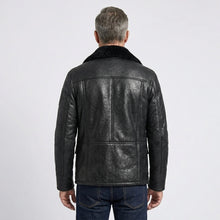 Laden Sie das Bild in den Galerie-Viewer, Men’s Black B3 Shearling Bomber Jacket – Premium Sheepskin Aviator Coat
