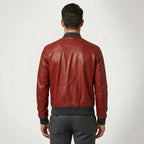 Men’s Red Lambskin Leather Bomber Jacket – Premium Fashion Casual Coat