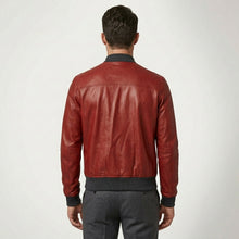 Laden Sie das Bild in den Galerie-Viewer, Men’s Red Lambskin Leather Bomber Jacket – Premium Fashion Casual Coat
