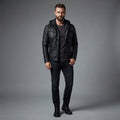 Men's Brown Leather Hooded Jacket
