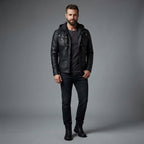 Men's Brown Leather Hooded Jacket