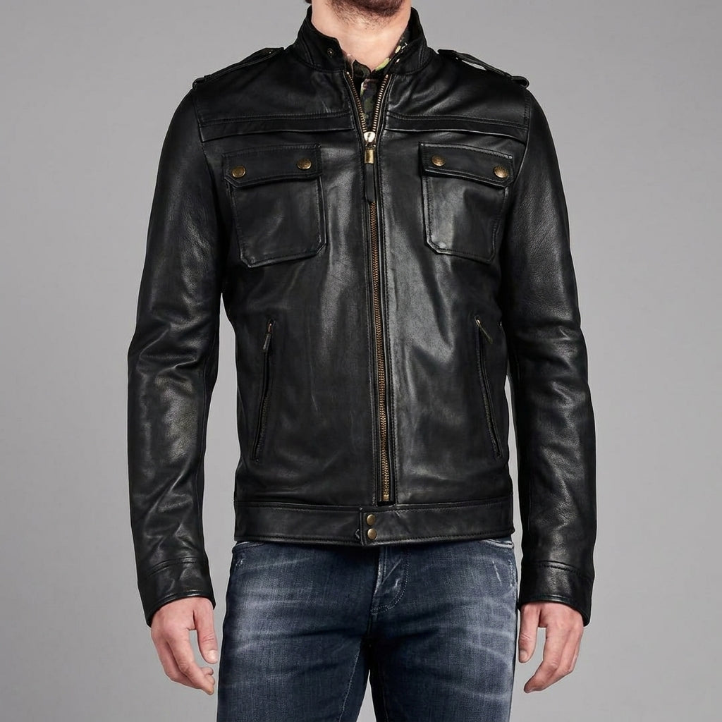 Men's Genuine Lambskin Leather Jacket - Leather Outlet