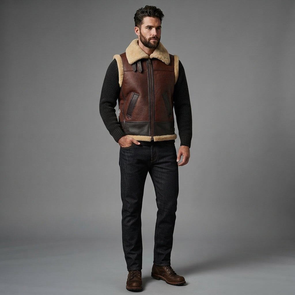 Men's  Brown  Shearling Leather Vest