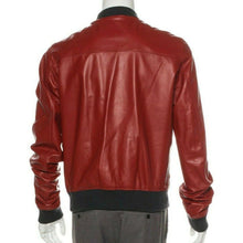Load image into Gallery viewer, Men’s Red Lambskin Leather Bomber Jacket – Stylish &amp; Lightweight
