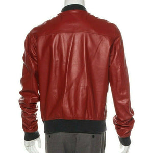 Men’s Red Lambskin Leather Bomber Jacket – Stylish & Lightweight