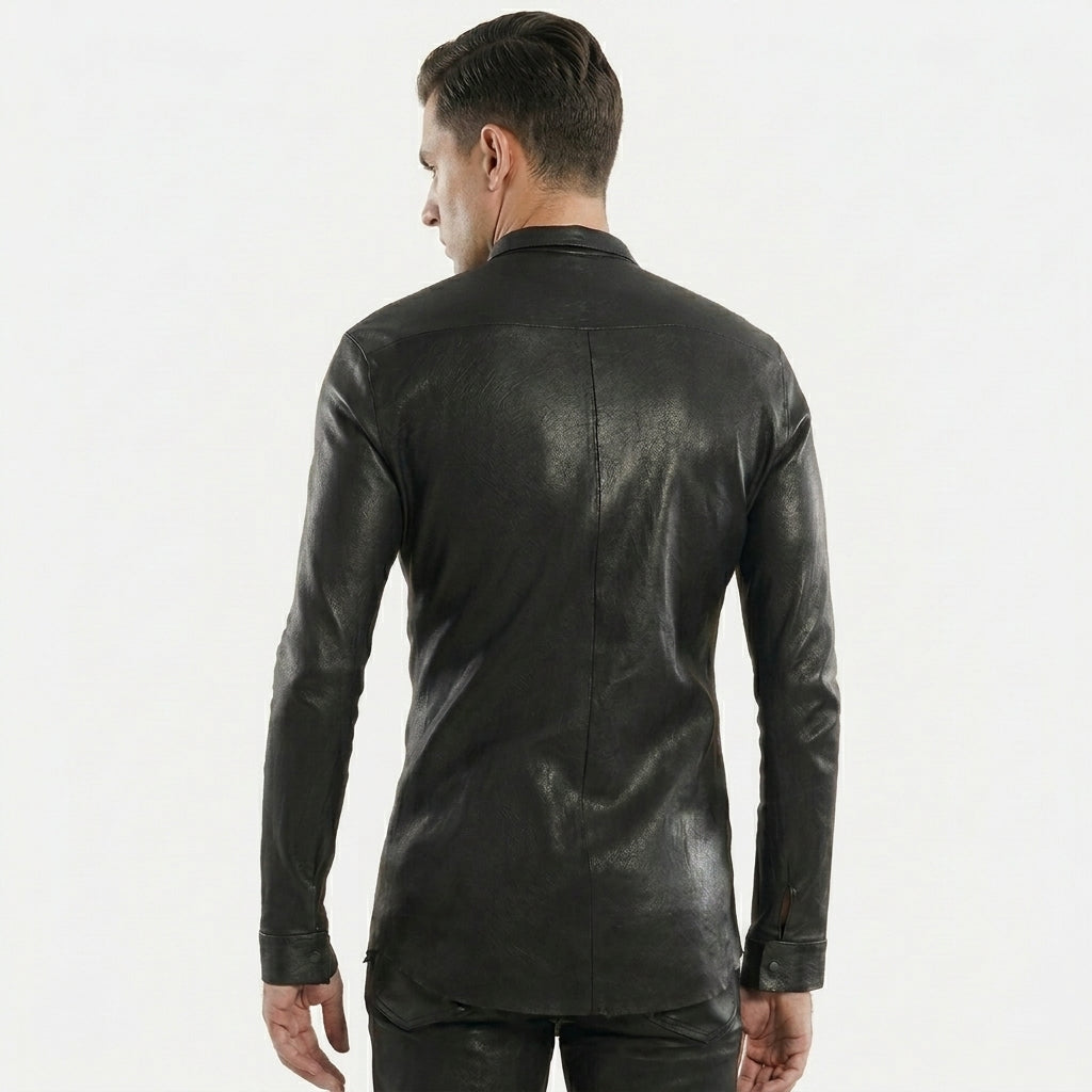 Men’s Slim Fit Black Leather Shirt – Premium Leather Shirt Jacket