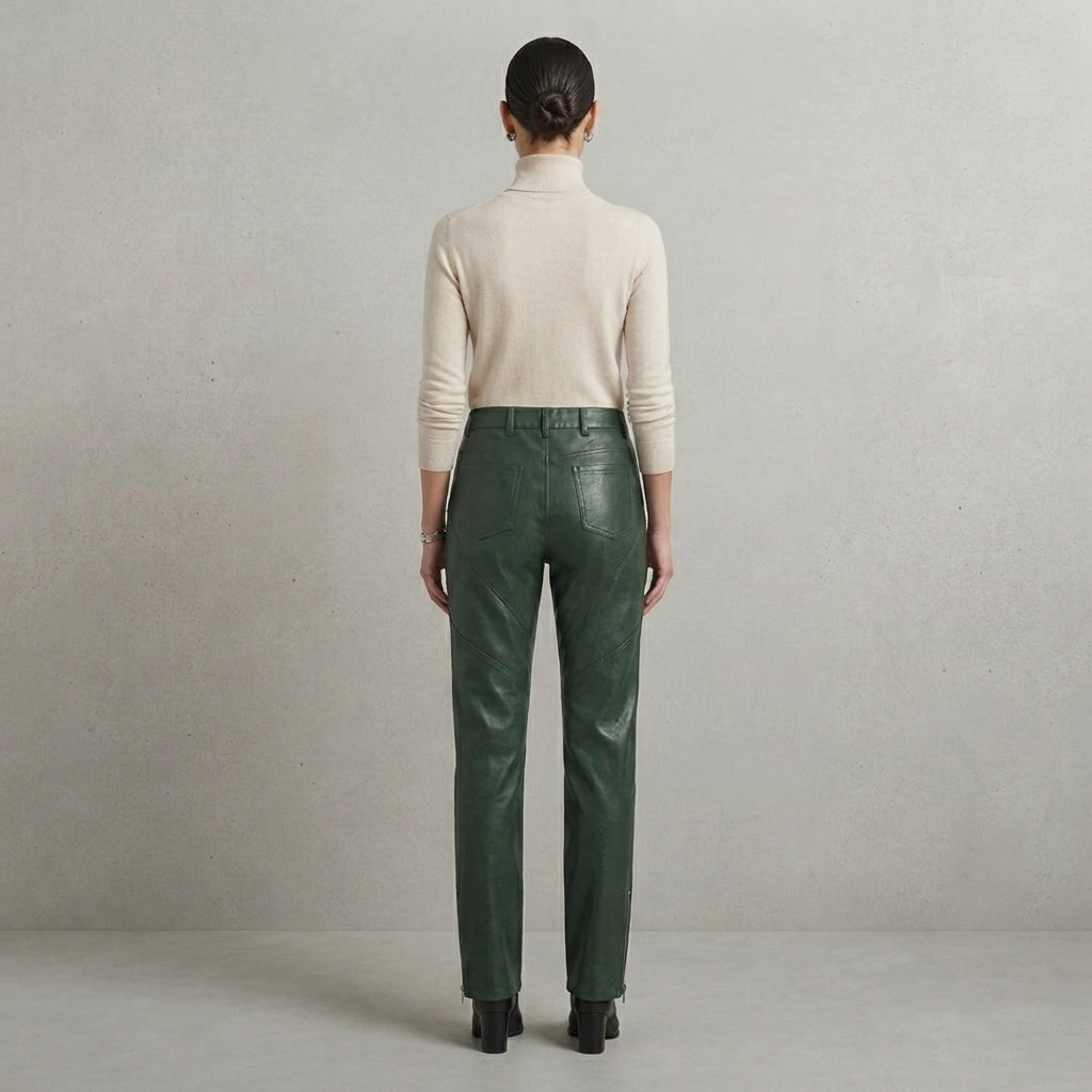 Women's Green Leather Pant