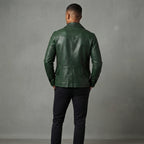 Vintage Green Biker Leather Jacket For Men