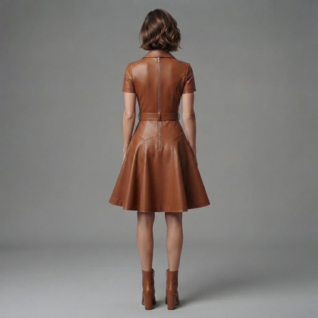 Buy Women's Brown Half Sleeves Leather Dress