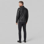 Basic Black Moto Cafe Racer Biker Leather Jacket for Men