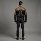 Men's Brown Black Cafe Racer Leather Jacket