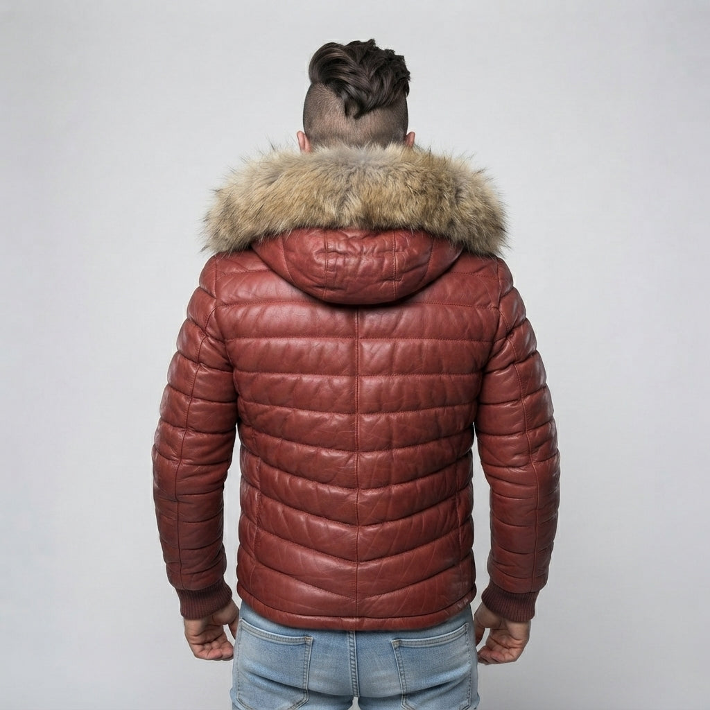 Mens Leather Goose Down Leather Jacket