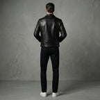 Men's Genuine Leather Button-Up Trucker Jacket