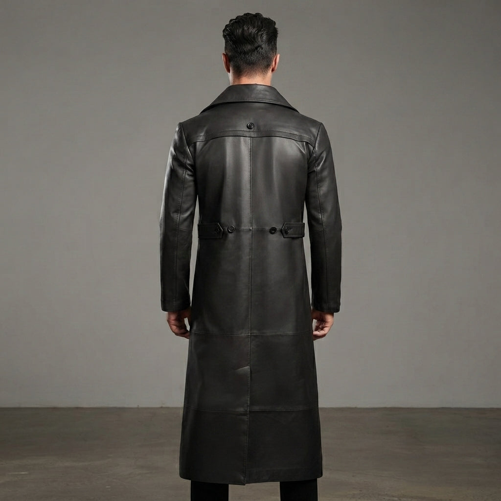 Men's Pure Black Leather Duster Coats