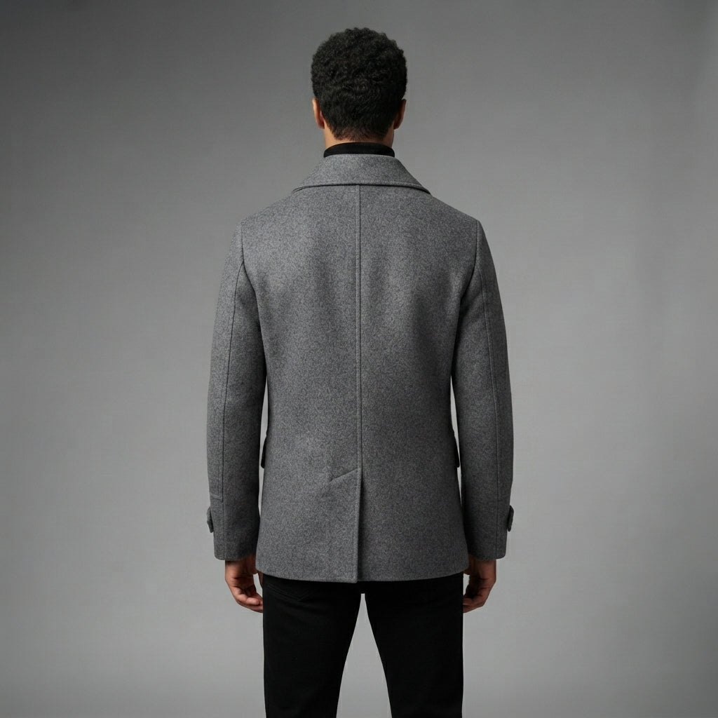 Men's Grey Leather Peacoat