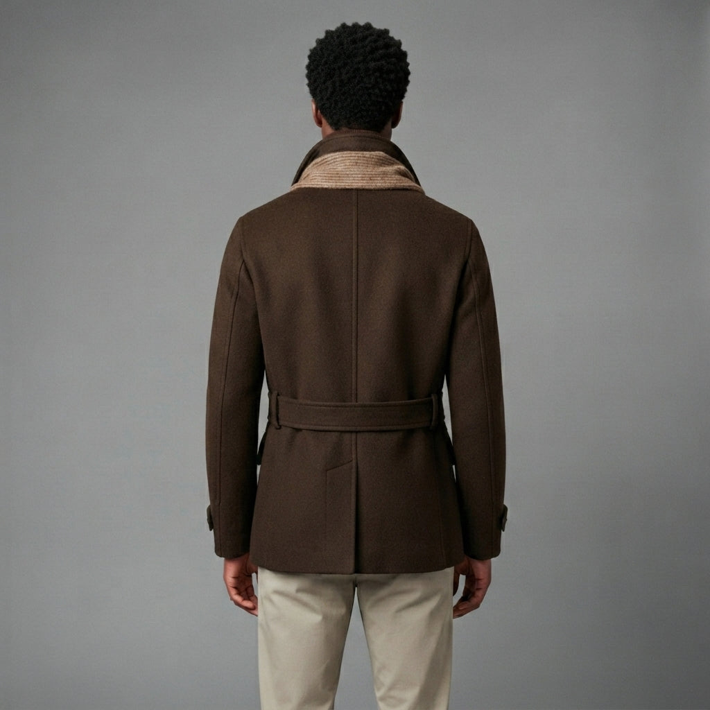 Men's Brown Leather Peacoat