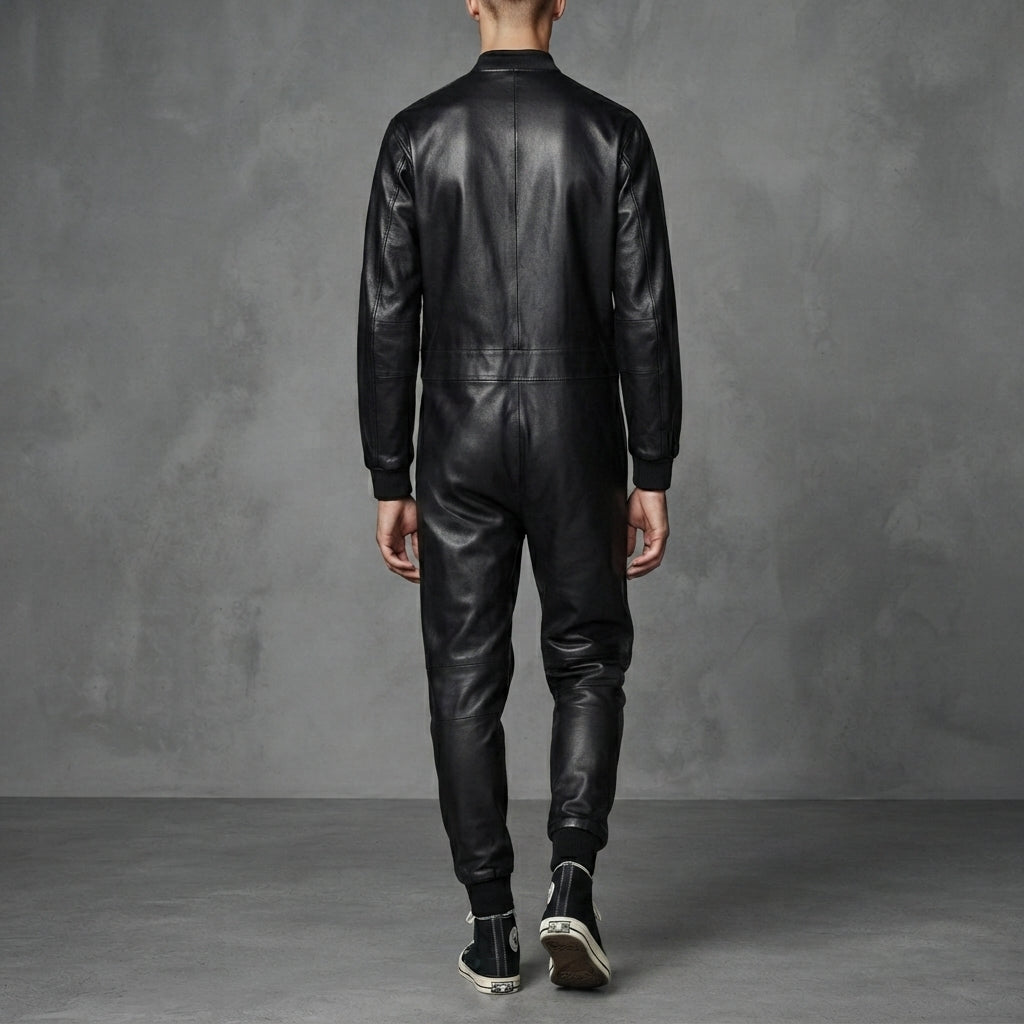 Men's Black Leather Jumpsuit