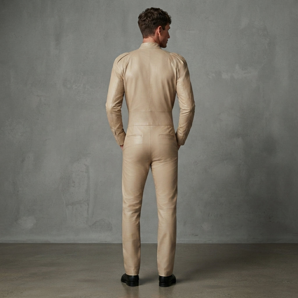 Men's Biege Leather Jumpsuit