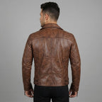 Men's Brown Brando Biker Leather Jacket - Leather Outlet