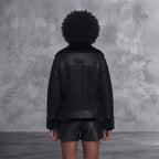 Women's Black Shearling Jacket with fur collar