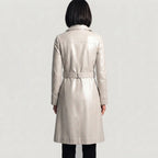 Women's  Faux White Leather Trench Coat