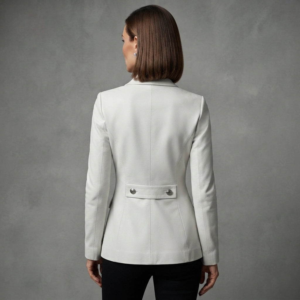 Women's White  Leather Blazer