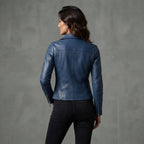Women's Blue Leather Biker Jacket
