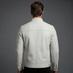 Men's Classic White Leather Cafe Racer Jacket