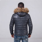 Men's Grey & Orange Down Leather Jacket